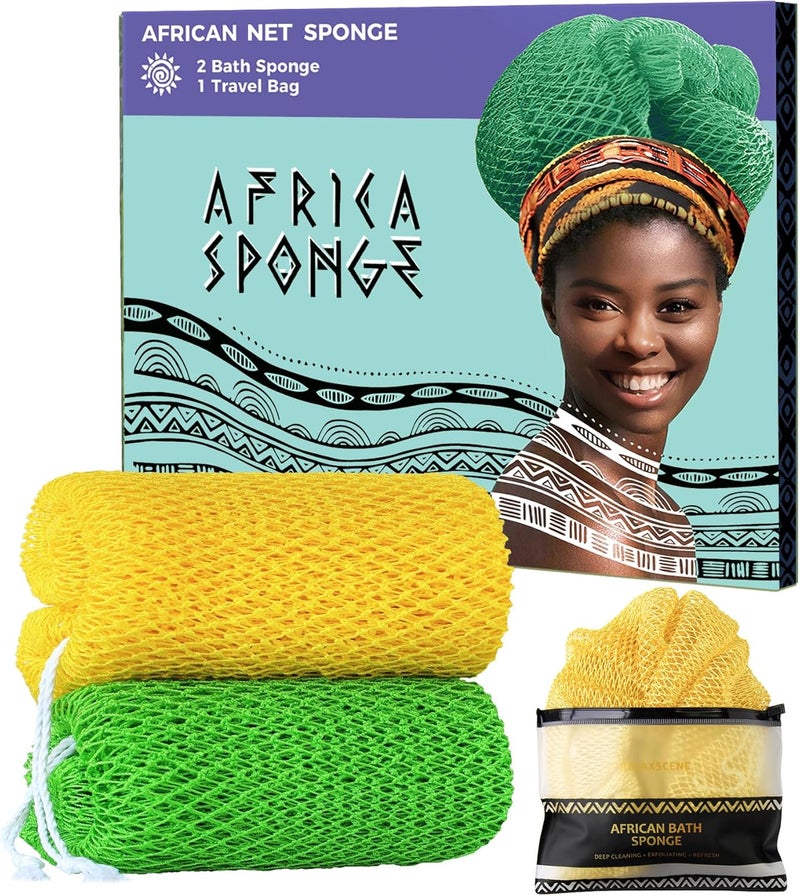 RelaxScene African Net Sponge with Knots - 2 Pieces Exfoliating Body Scrubber Bath Sponge - Back Scrubber Washcloth for Shower - Real African Scrub Exfoliator Body Care for Women - Image 1